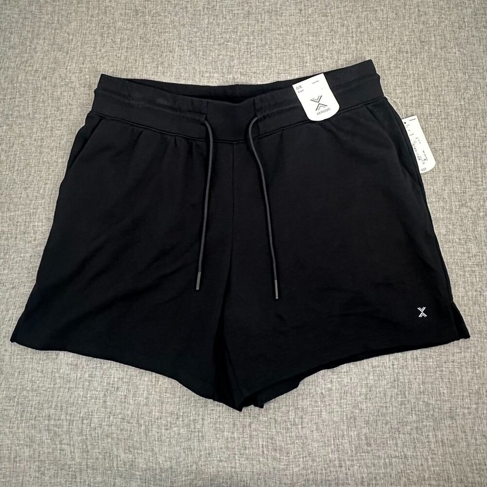 NEW! Xersion High Rise Shorts Black 0X Cotton Blend $37 Stretch Waist Drawstring